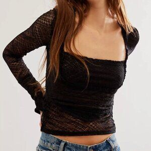 Free People Black Lace Top
